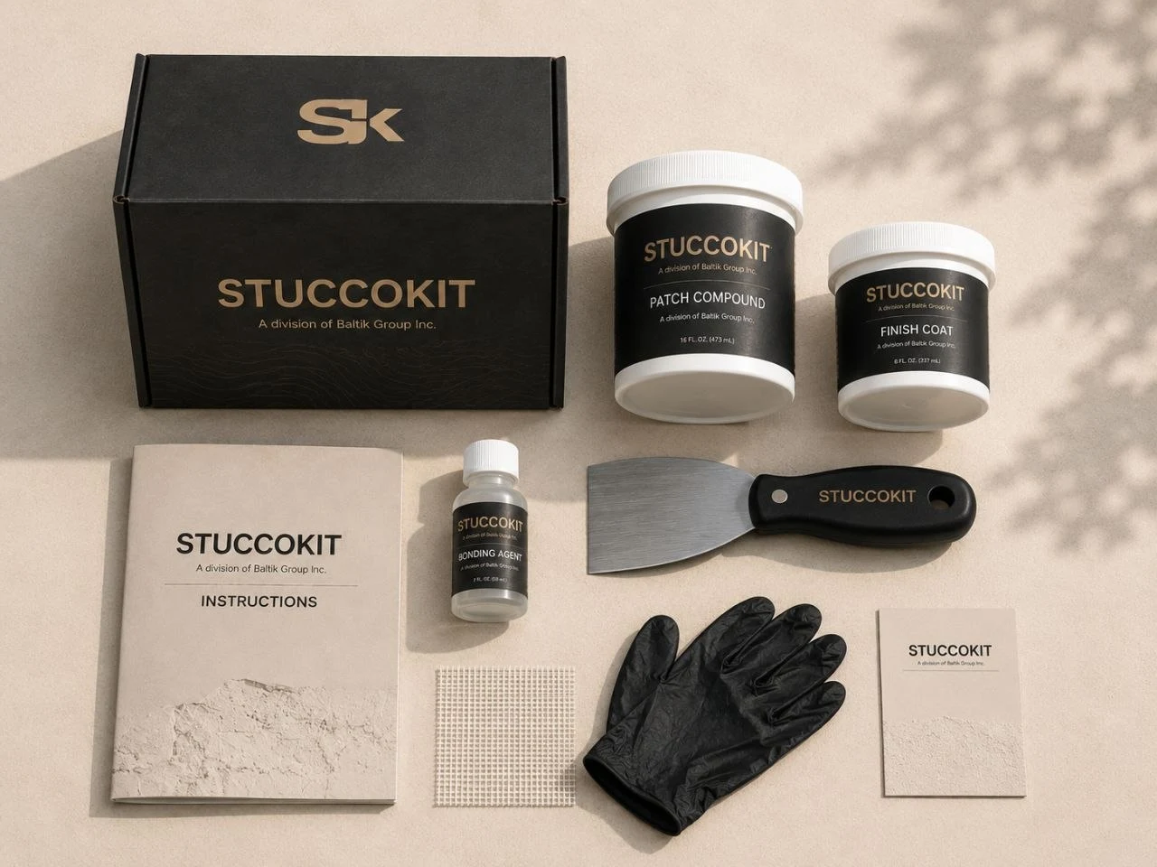 Complete StuccoKit contents arranged together